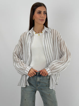 Camicia Cotton Blend a Righe Bianca