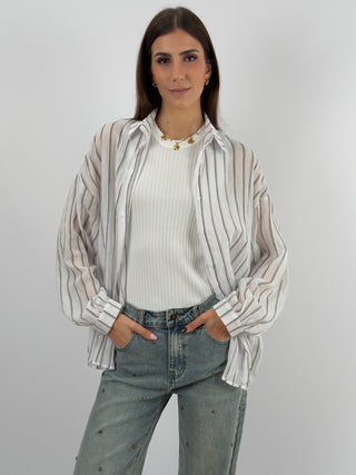 Camicia Cotton Blend a Righe Bianca