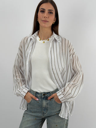 Camicia Cotton Blend a Righe Bianca
