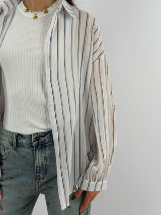 Camicia Cotton Blend a Righe Bianca