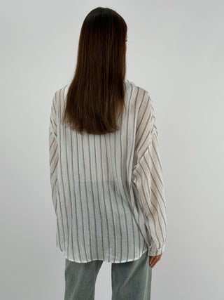 Camicia Cotton Blend a Righe Bianca