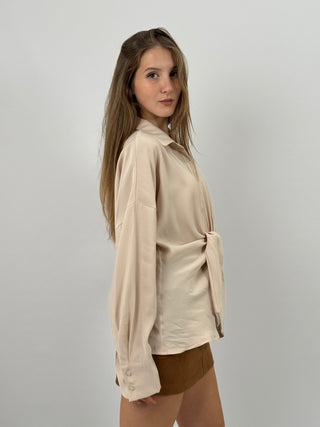 Camicia con Nodo in Tessuto Morbido Crema