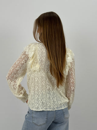 Camicia in Pizzo con Fiocco e Volant Crema