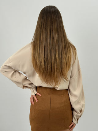Camicia con Nodo in Tessuto Morbido Crema