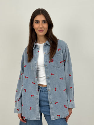 Camicia in Denim con Ciliegie