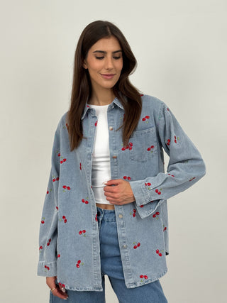 Camicia in Denim con Ciliegie