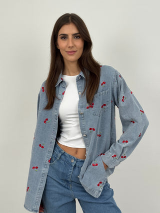 Camicia in Denim con Ciliegie