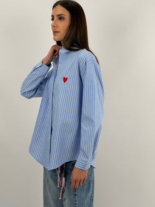 Camicia in Cotone a Righe Azzurre con Ricamo