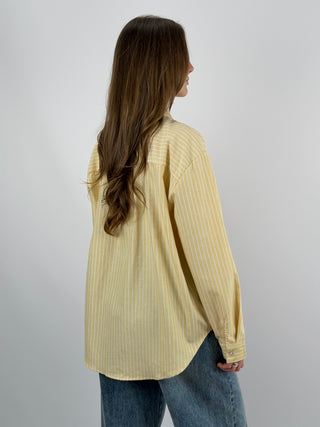 Camicia in Cotone a Righe Gialle con Ricamo