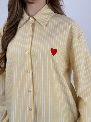 Camicia in Cotone a Righe Gialle con Ricamo