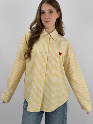 Camicia in Cotone a Righe Gialle con Ricamo