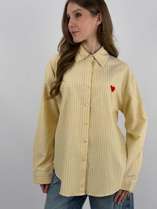 Camicia in Cotone a Righe Gialle con Ricamo
