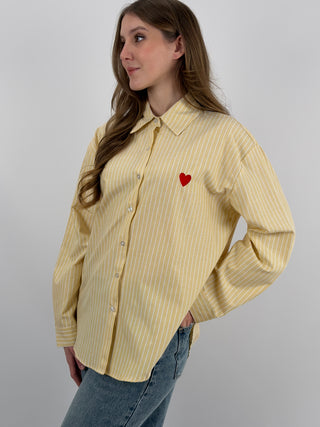 Camicia in Cotone a Righe Gialle con Ricamo