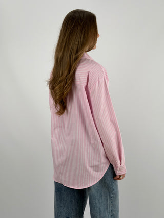 Camicia in Cotone a Righe Rosa con Ricamo