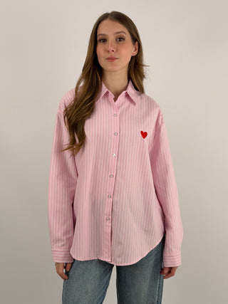 Camicia in Cotone a Righe Rosa con Ricamo