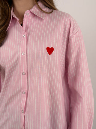 Camicia in Cotone a Righe Rosa con Ricamo