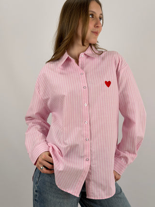 Camicia in Cotone a Righe Rosa con Ricamo