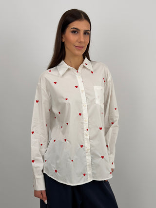 Camicia Bianca con Ricami a Cuore