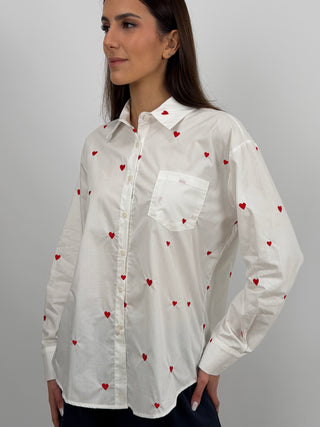 Camicia Bianca con Ricami a Cuore