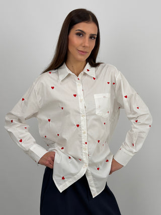 White Shirt with Heart Embroidery