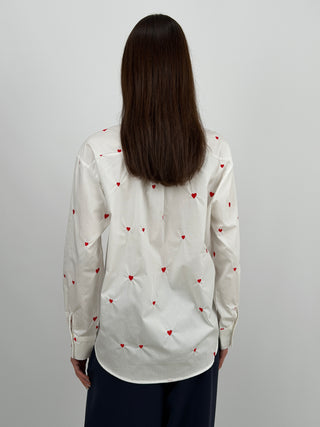 Camicia Bianca con Ricami a Cuore