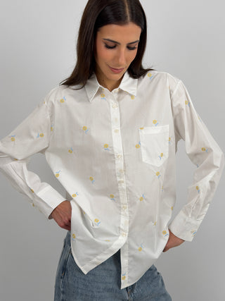 White Shirt with Heart Embroidery