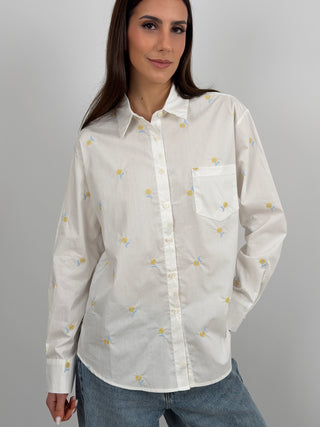 White Shirt with Heart Embroidery