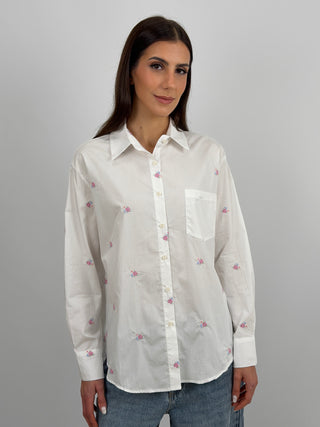 White Shirt with Heart Embroidery