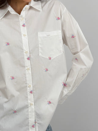 White Shirt with Heart Embroidery