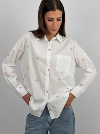 White Shirt with Heart Embroidery