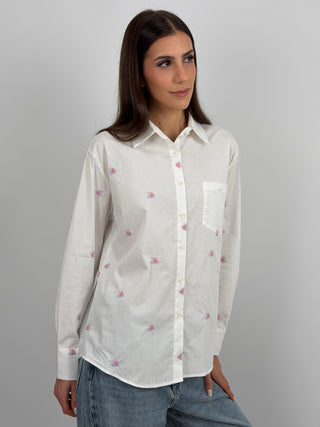 White Shirt with Heart Embroidery