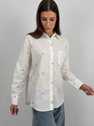 White Shirt with Heart Embroidery