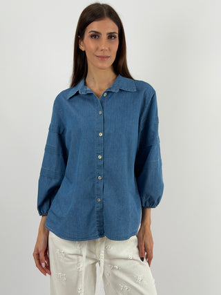 Camicia in Denim con Maniche Ampie