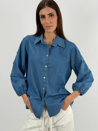 Camicia in Denim con Maniche Ampie