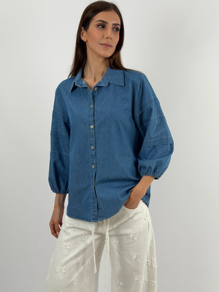 Camicia in Denim con Maniche Ampie