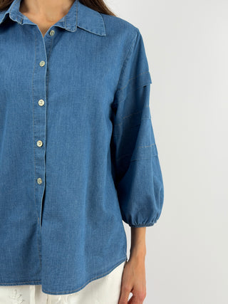 Camicia in Denim con Maniche Ampie