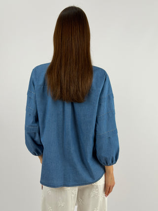 Camicia in Denim con Maniche Ampie