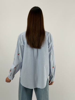 Camicia a Righe con Ricamo Ciliegie