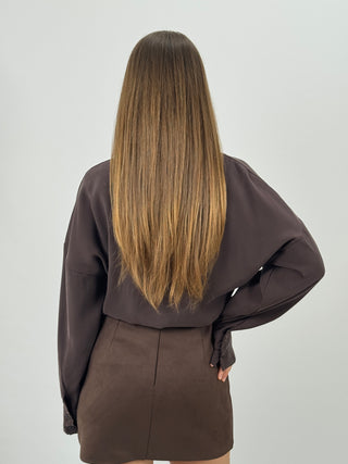 Camicia con Nodo in Tessuto Morbido Marrone