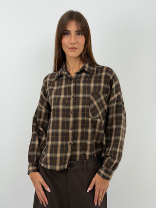 Chemise à Carreaux Marron avec Franges
