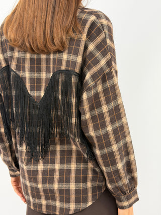 Chemise à Carreaux Marron avec Franges
