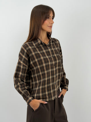 Chemise à Carreaux Marron avec Franges
