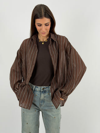 Camicia Cotton Blend a Righe Marrone