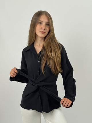 Camicia con Nodo in Tessuto Morbido Nera