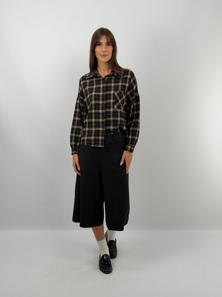 Chemise à Carreaux Noire avec Franges
