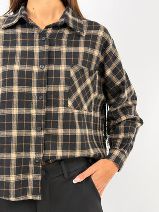 Chemise à Carreaux Noire avec Franges