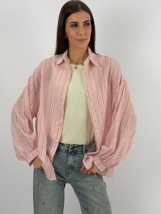 Camicia Cotton Blend a Righe Rosa