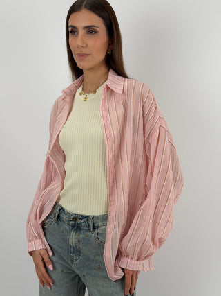 Camicia Cotton Blend a Righe Rosa