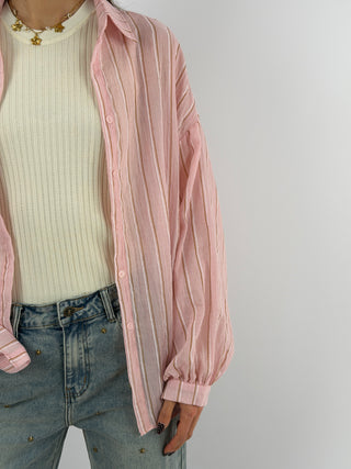 Camicia Cotton Blend a Righe Rosa