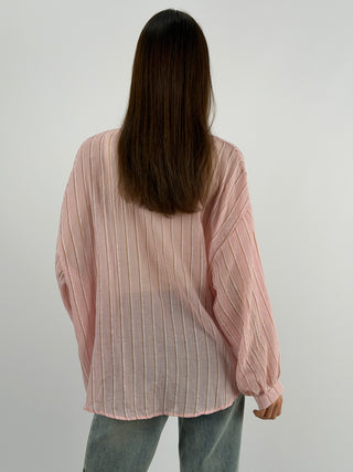 Camicia Cotton Blend a Righe Rosa